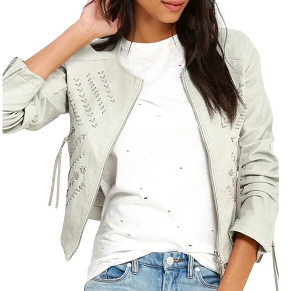 Blank NYC Through and Through Vegan Leather Jacket Women's S Moto Taupe Gray - Picture 1 of 14